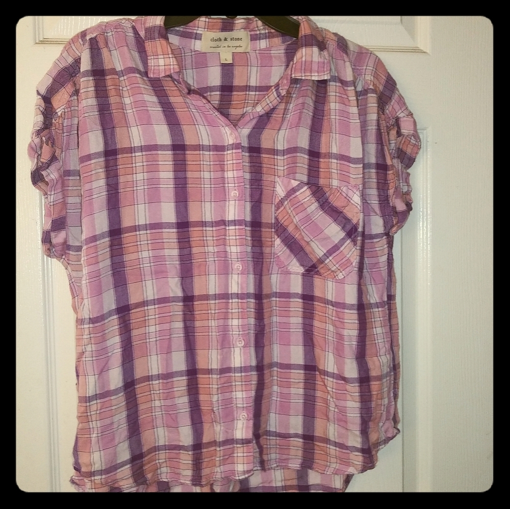 Anthropologie Cloth & Stone plaid button down L